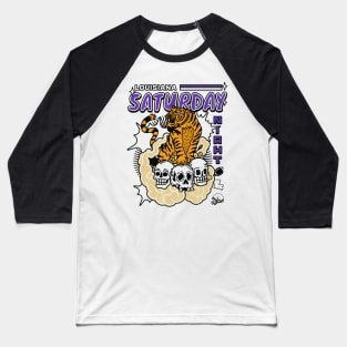 Retro Louisiana Saturday Night Manga Style Purple and Gold Baseball T-Shirt